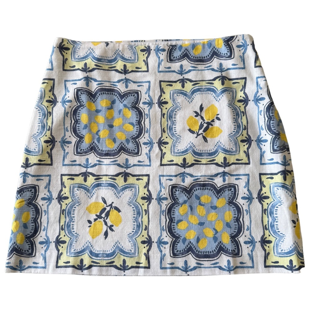 LOFT Geometric Floral Mini Skirt Blue & Yellow Sicily NWT Sz 10
